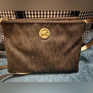 Michael Kors Dark Brown and Tan Crossbody Bag